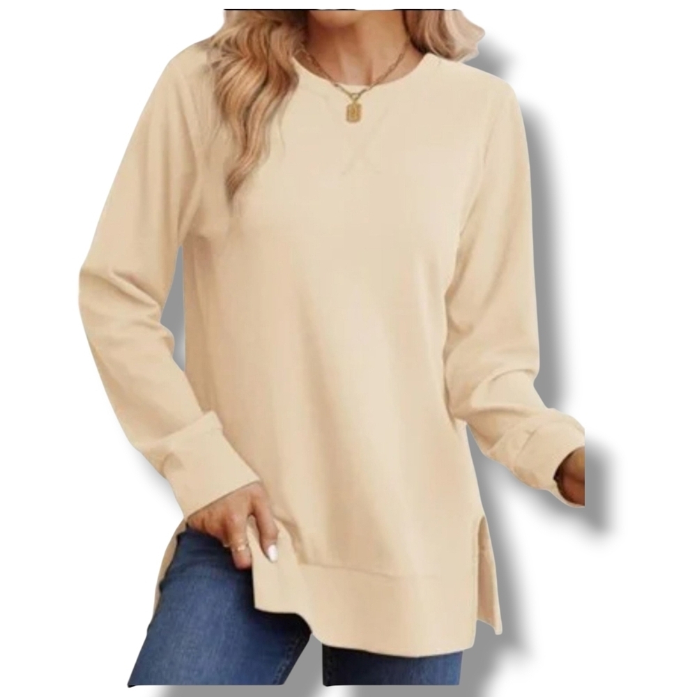 MOSHU - XL Women's Cream Long Sleeve Top